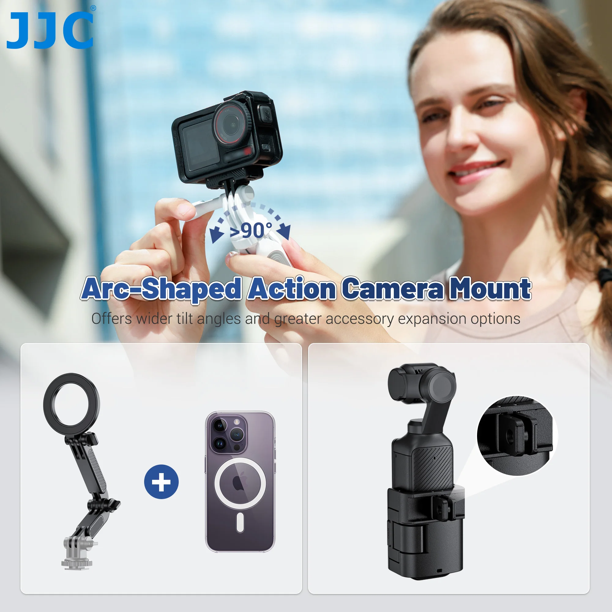 JJC حامل ثلاثي القوائم صغير قابل للتمديد عصا سيلفي لـ Go Pro Hero 13 12 11 DJI Osmo Action 5 Pro 4 3 Insta360 Ace Pro 2 حامل ثلاثي القوائم