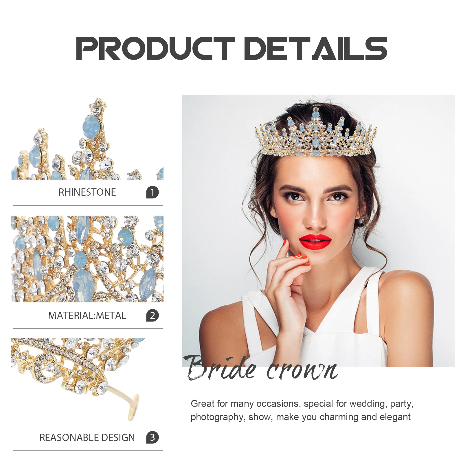 

Bridal Rhinestone Crown Headband Sparkling Baroque Wedding Bride Tiara Hair Accessories Elegant Women Crown Tiara for Women