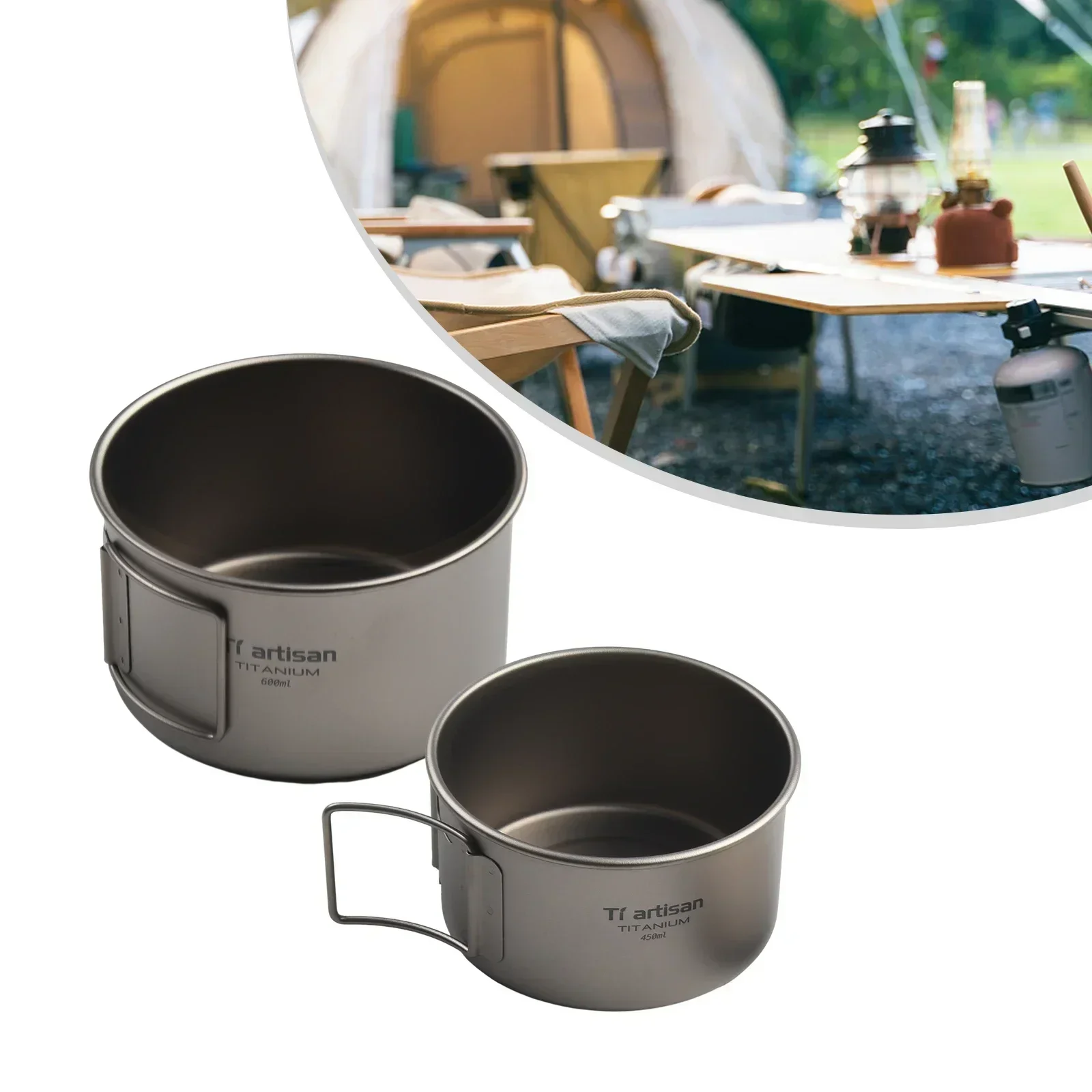 Titanium Bowl With Folding Handle Camping Bowl 450ml/600ml No Lid/with Lid Dinner Food Container Outdoor Pan Camp-Cooking - view 2