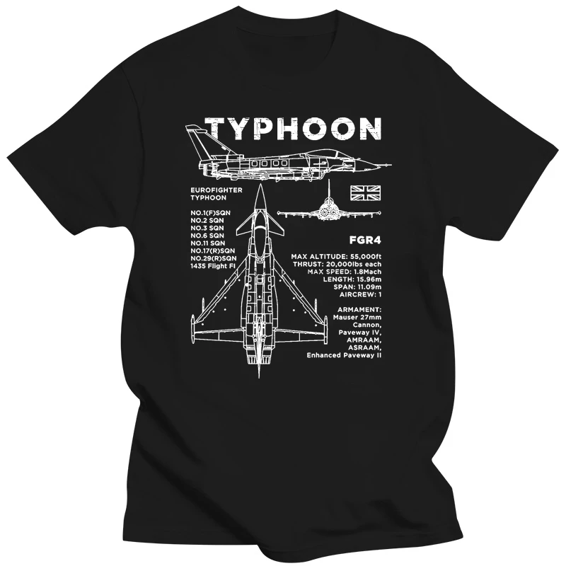 100% Cotton Brand New T-Shirts Eurofighter Typhoon Blueprint T-Shirt - Aircraft RAF FGR4 Plane Design Mens Top Print T Shirt Men