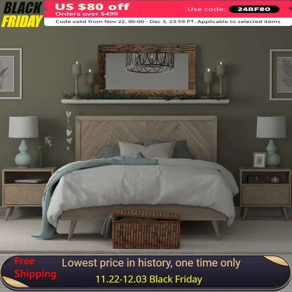 Queen Size Bed Frame with Headboard, Solid Mahogany Wood Durable Bed Frame