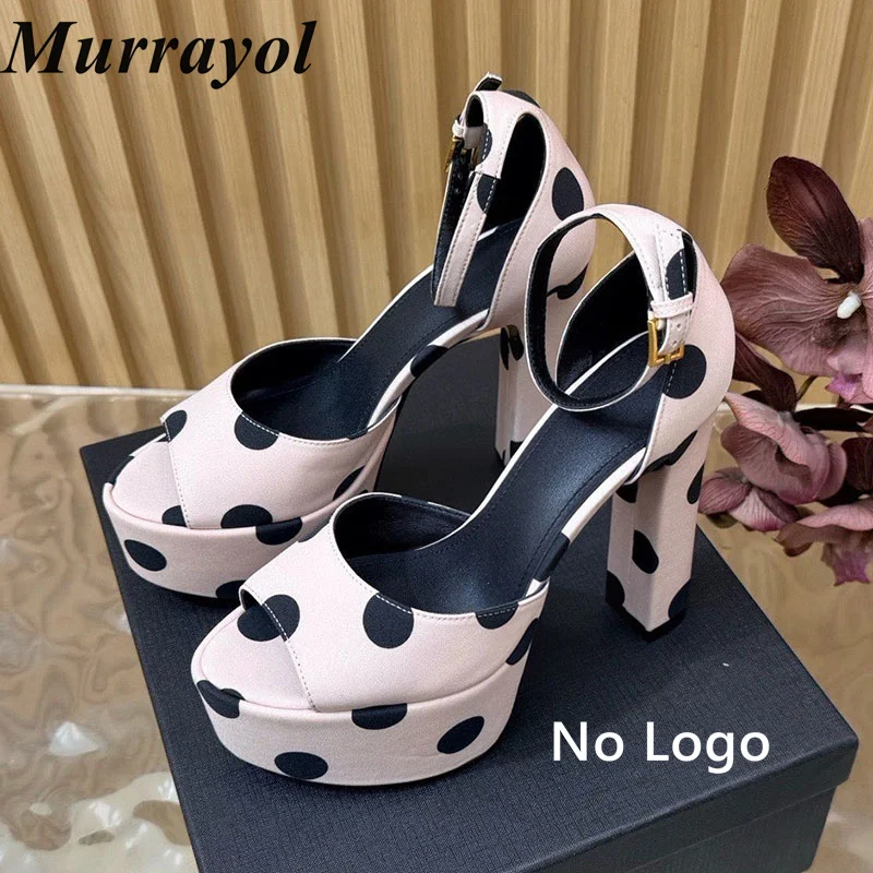 Platform Sandalias Chunky High Heels Shoes Women Silk Satin Polka Dot Ankle Strap Sandals Spring Summer Party Dress Shoes 2026 - view 4