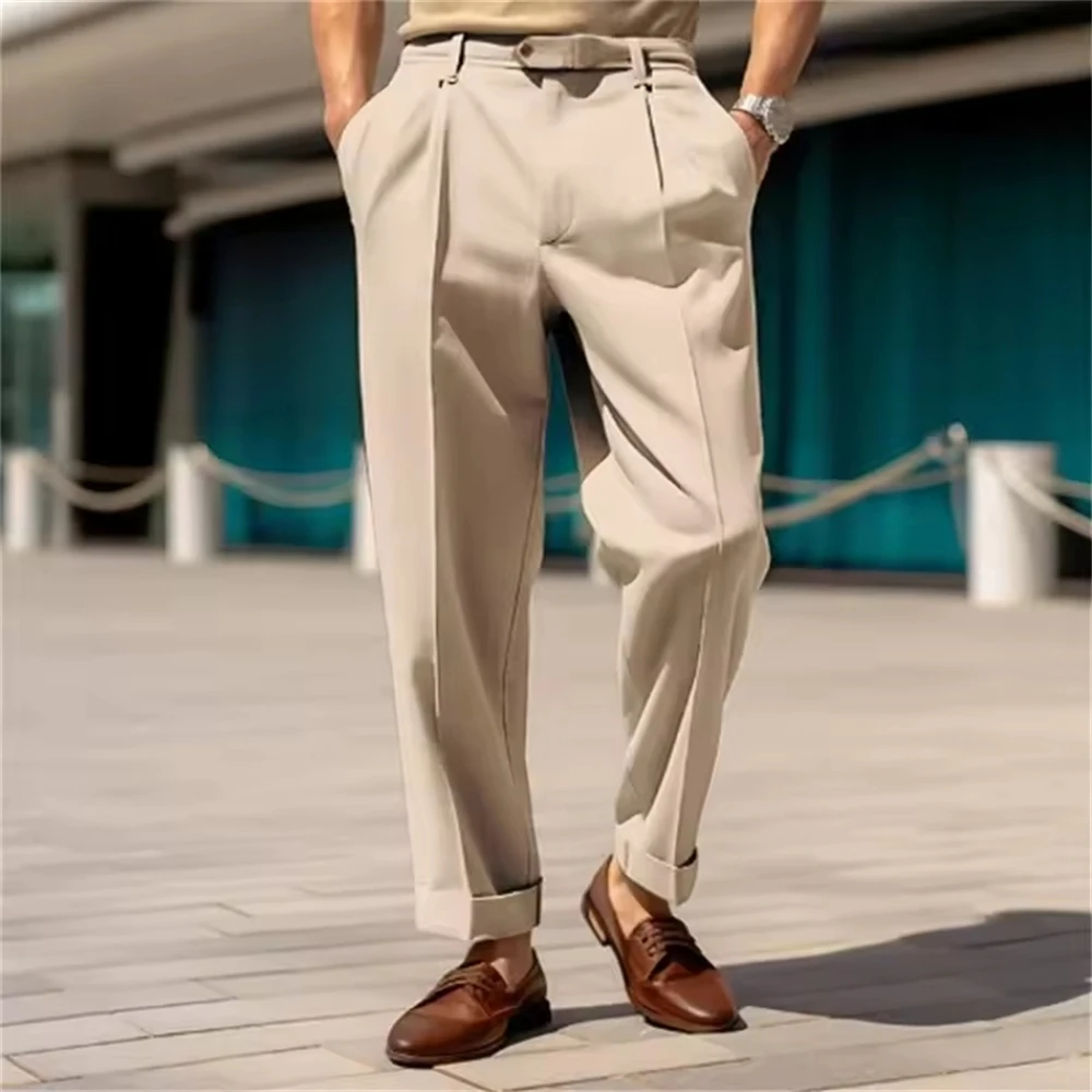 

2025 Men's Pants Formal Mid-waist Buttoned Straight Plain Comfortable Outdoor Daily Outing Fashionable Trousers
