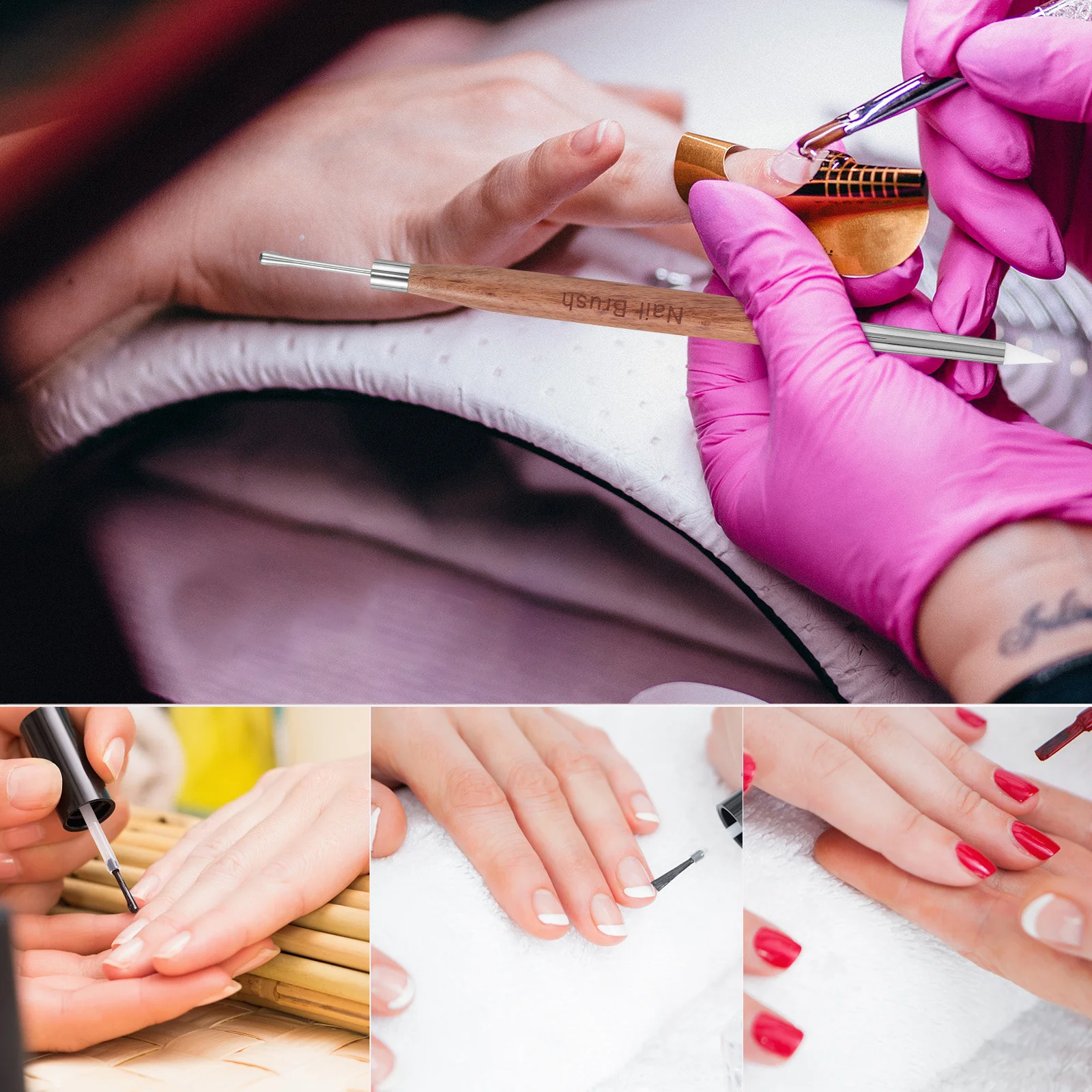 

Art Dual Head Light Brown For Gel Mixing Carving Embossing Painting Art Tool Manicure Pen Salon Nail Brushes Gel Polish