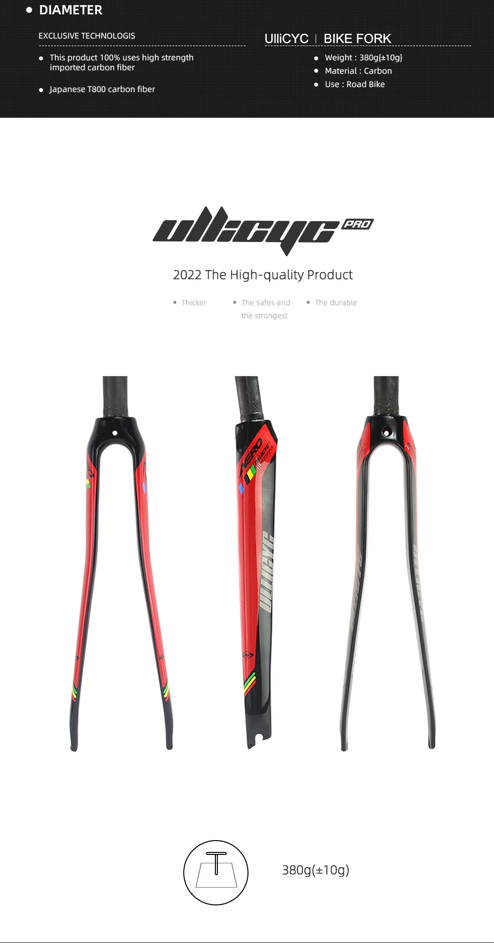 Ullicyc Gloss/Matte 700x25C Rim Brake Round Road Bicycle Full Carbon Fibre Fork Cycling Bicycle Parts Bicycle Fork
