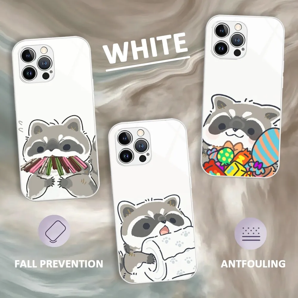 Cartoon Raccoon Cute Lovely Phone Case For iphone Mini Pro 14 11 Max 13 12 XR Plus XS Electroplated Glass Shell