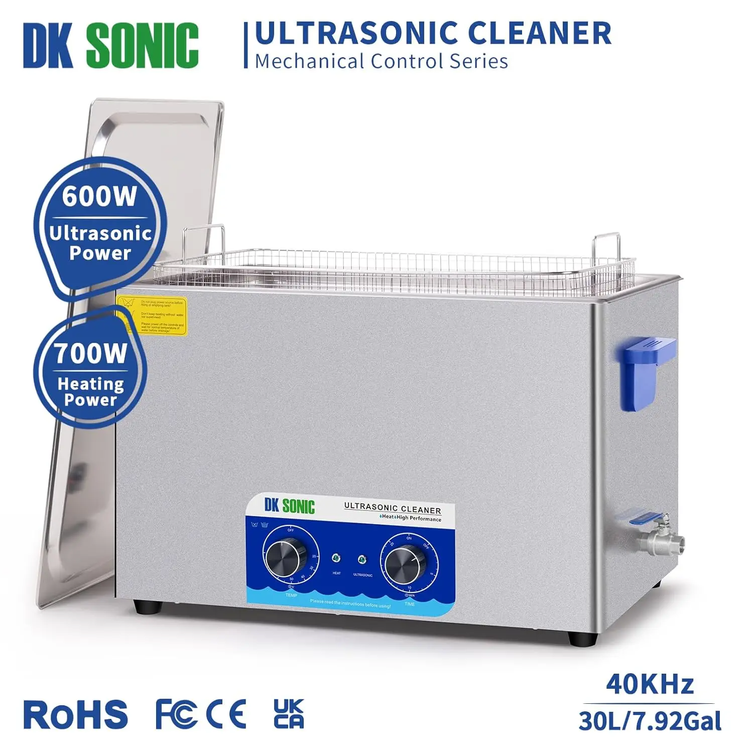 Ultrasonic Cleaner with Heater,Timer and Basket for Lab Tools, Metal Parts, Carburetor, Fuel Injector, Brass, Auto Parts(110V)