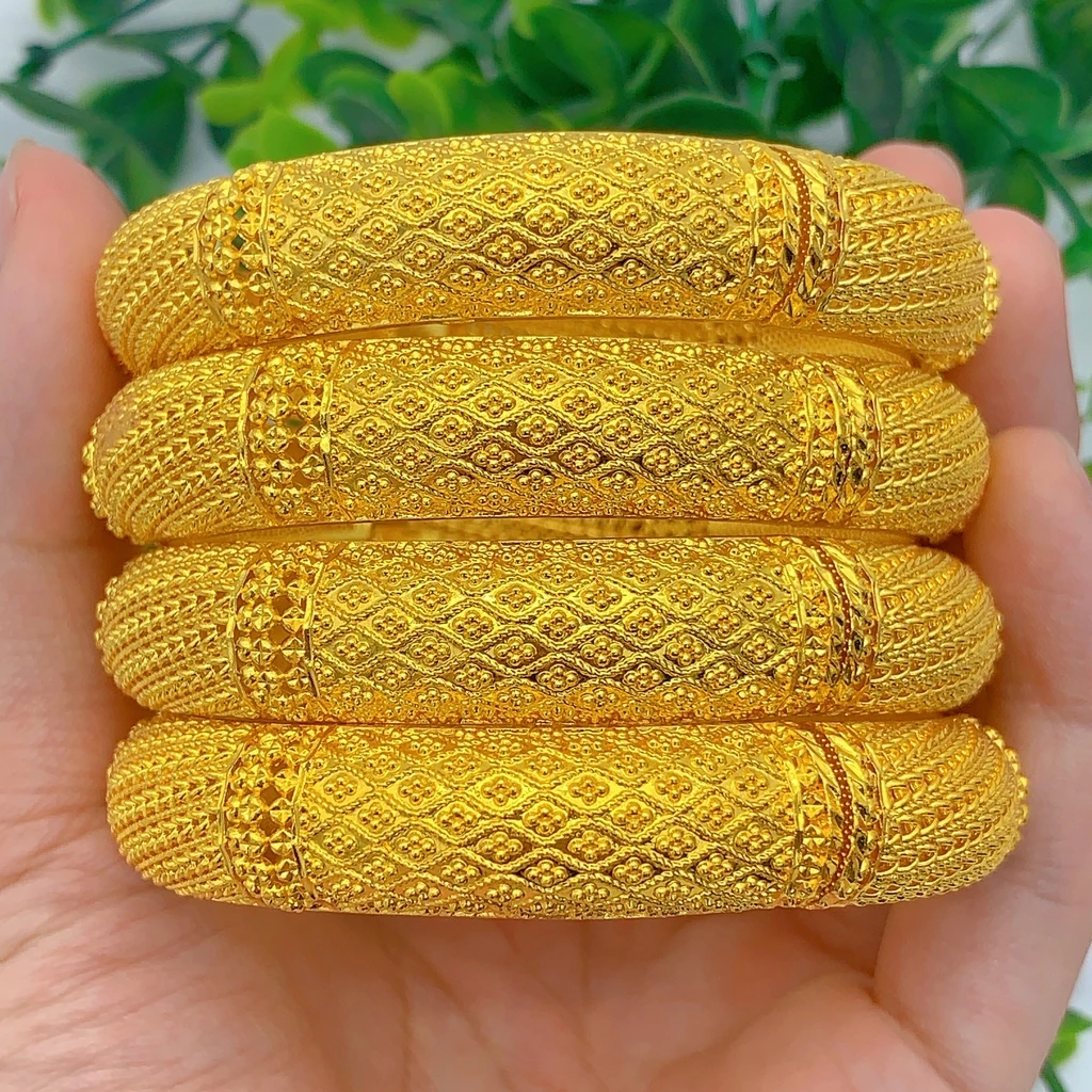 Luxury Arabic 24k Gold Color Charm Bangles For Women Dubai Bridal Bracelet Nigerian Wedding Jewelry Gift Party Wholesale