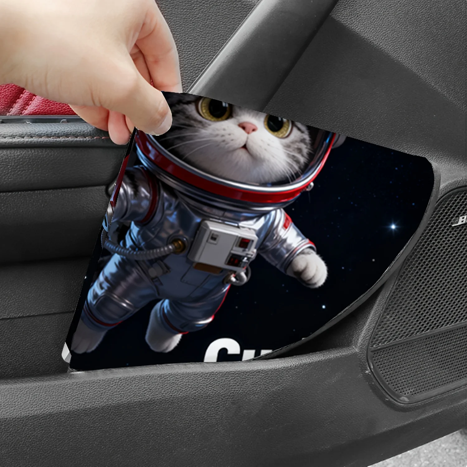 1pc Car Steering Wheel Cover, Space Cat Astronaut Floating Starry Sky Print Design, Steering Wheel Sunshade, Heat Insulation, Su