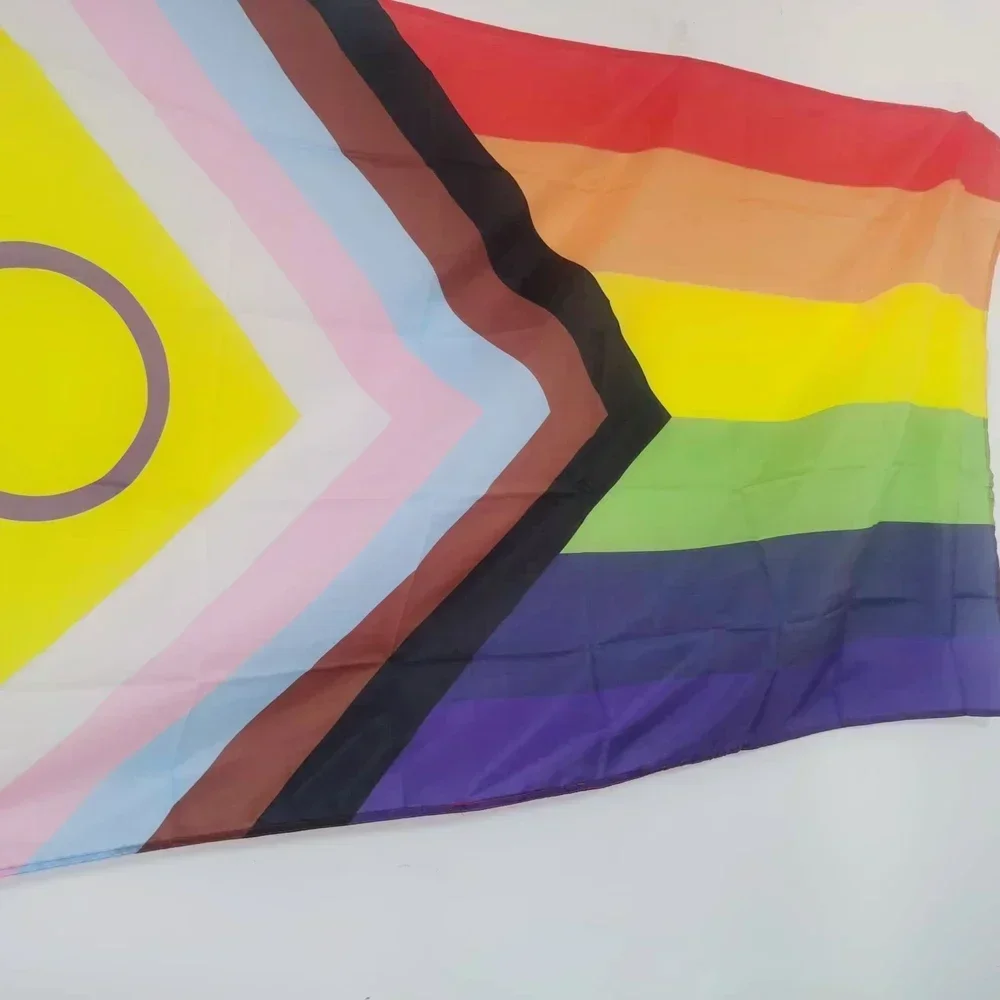 Progress Pride Rainbow Flag 2x3ft 3x5ft Polyester Intersex Inclusive LGBTQ+ Banner for Parade Ally