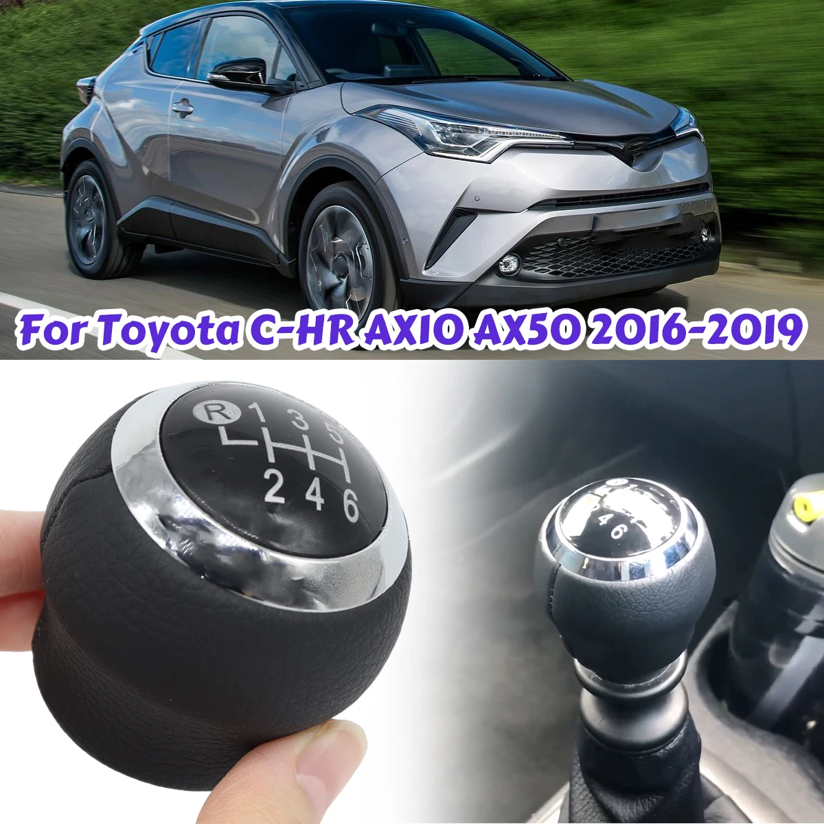 

For Toyota C-HR AX10 AX50 2016-2019 Gear Stick Knob Pu Leather 6Speed Shift Lever Pen Chrome M12 Handle Handball Cover Protector