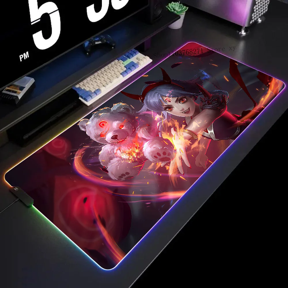 Annie League Of Legends Mousepad XXL RGB Gaming Mouse Pads HD Black Gamer Accessories Large LED