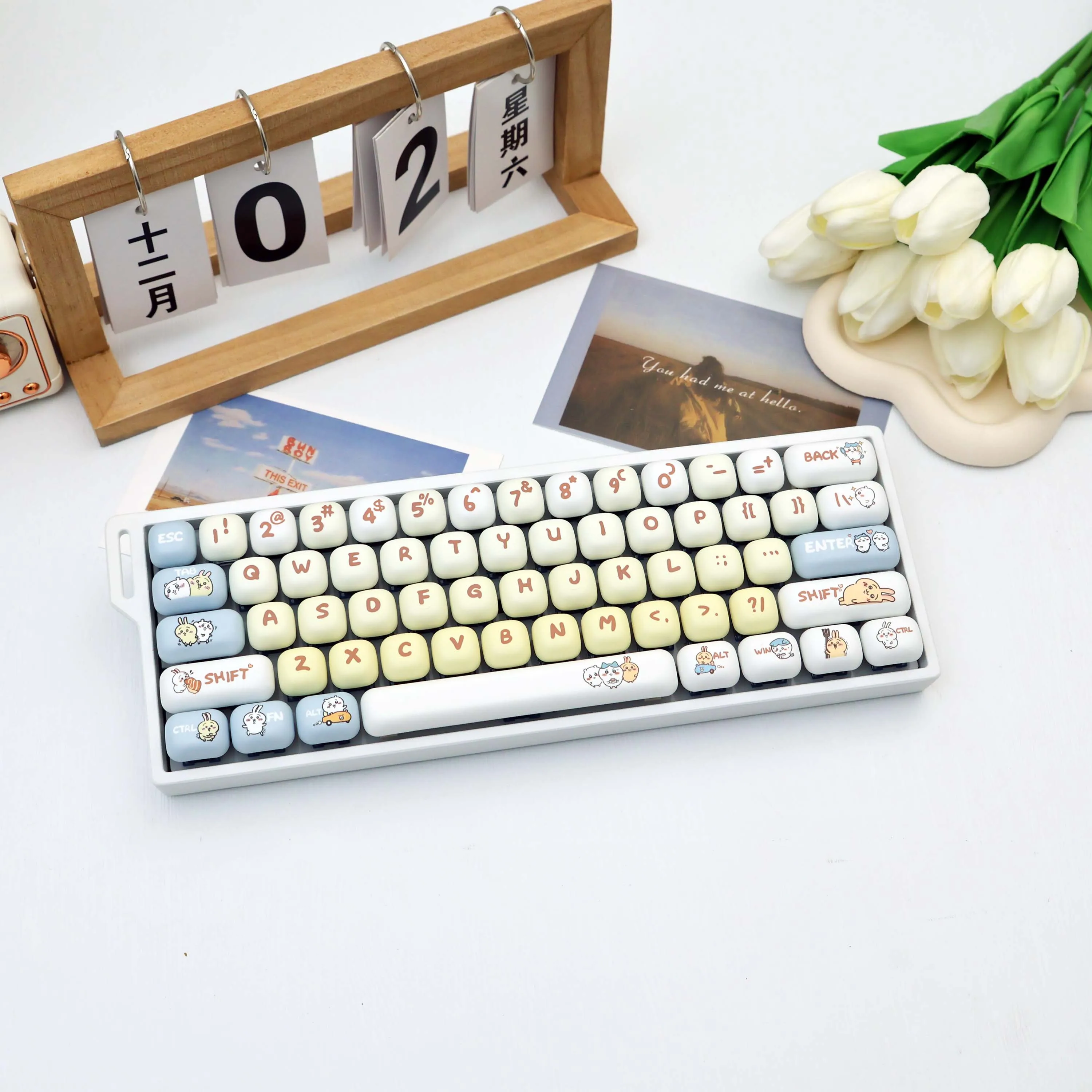 143 Keys Anime Rabbit Baba PBT Keycaps Dye-Sub MOT Profile Cute Bunny Keycap Set for MX Switch Mech Keyboard 61/64/87/96/104/108