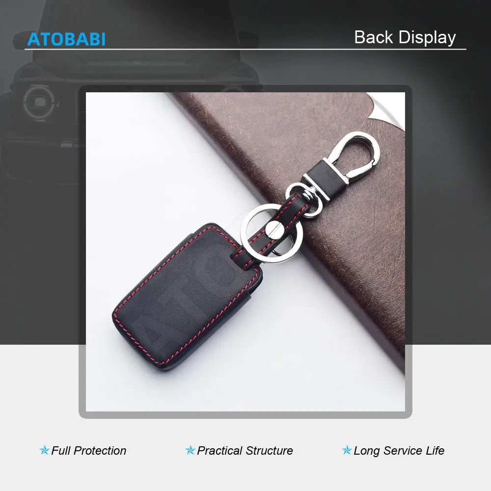 Leather Car Key Cover For Toyota Estima Alphard Vellfire Previa 2010-2015 5 Buttons Keychain Smart Remote Fob Protector Case