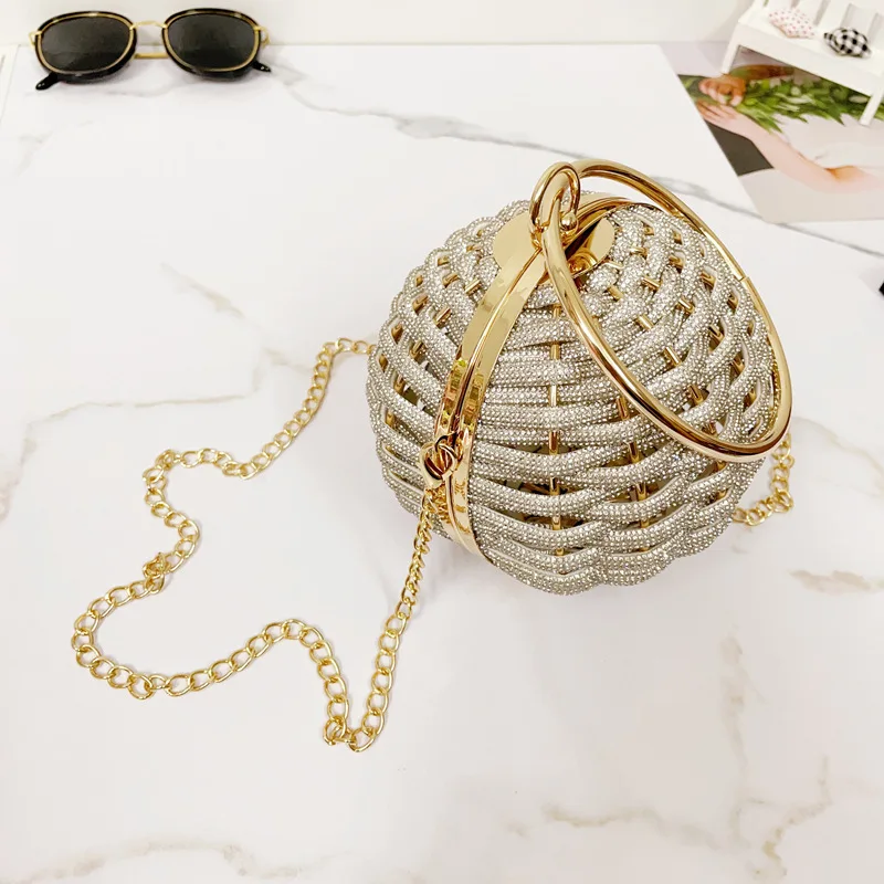 Round Ball Shaped Rhinestone Rope Woven Bag for Women, Hand-Held Crossbody, Light Luxury Bag