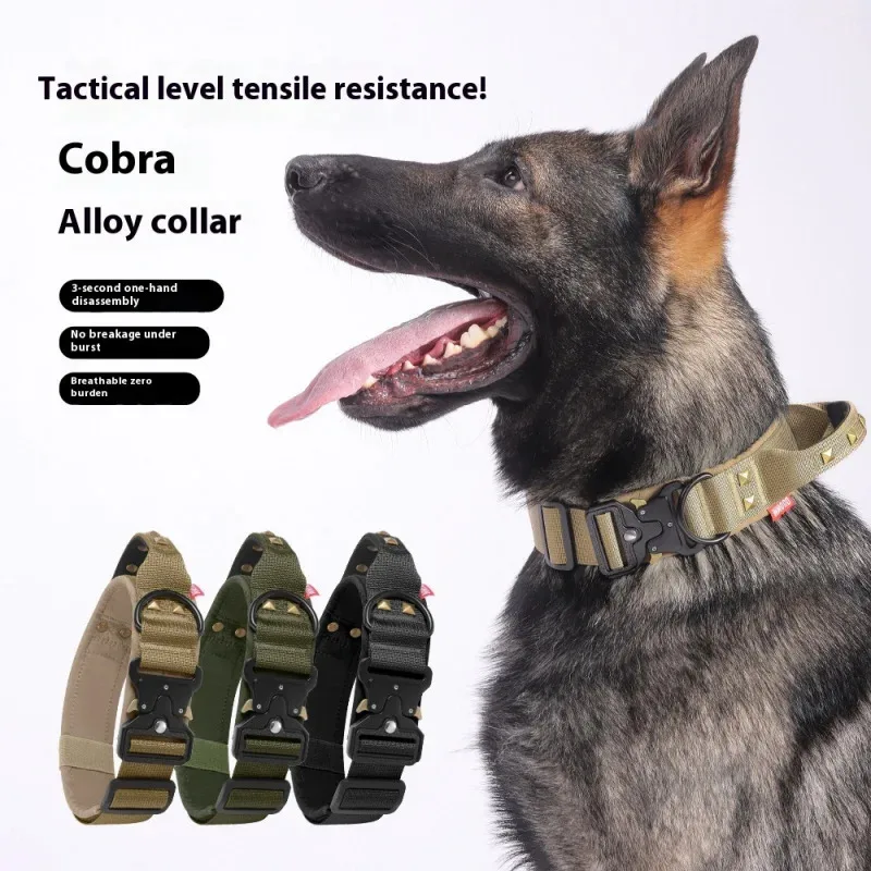 

Military Grade Tactical Collar - Heavy Duty Alloy Cobra Buckle with Quick Release, Anti-Pull Training Gear for Large Breed Dogs