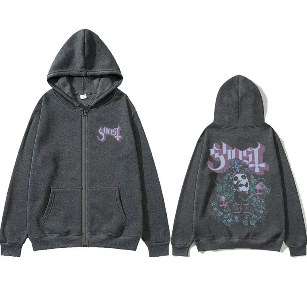 Rock Ghost Band Graphic Zipper Hoodie Men Women Classic Vintage Gothic Rock Zip Up Jacket Male Casual Oversized Zip Up Hoodies