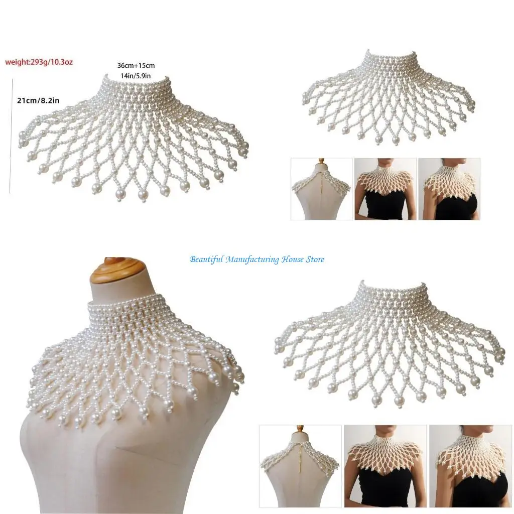E56A Flapper Polished Pearls Collar Necklace Luxurious Body Chain Jewelry Idol Costume Vintage Pearls for Idol Dancer