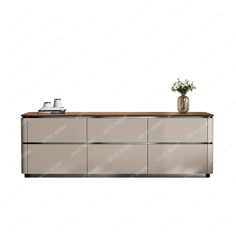 

Italian minimalist TV storage locker integrated living room floor light luxury walnut TV cabinet