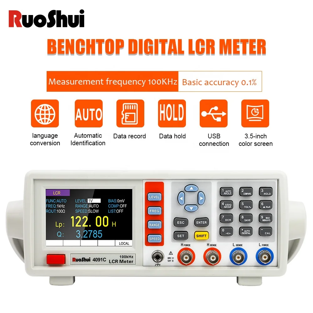 RUOSHUI 4091C Digital Bench Top LCR Meter 10Hz-100KHz Bandwidth Frequency Adjustable 10~2000 Mv Capacitor Tester Ultracapacitor