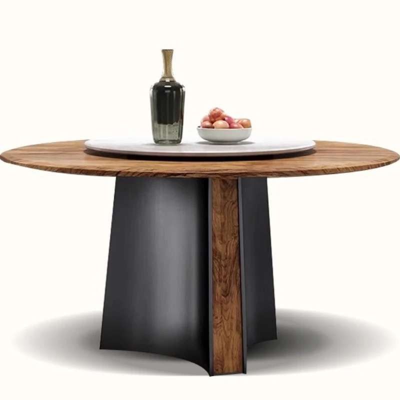 

South American black walnut dining table and chairs combination Italian light luxury restaurant high-end solid wood large round