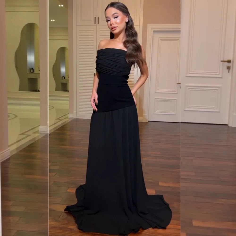 

Customized Woman Elegant Party Wedding Pleat One-shoulder Black Long Dresses Bespoke Occasion Simple High Quality Evening Gown