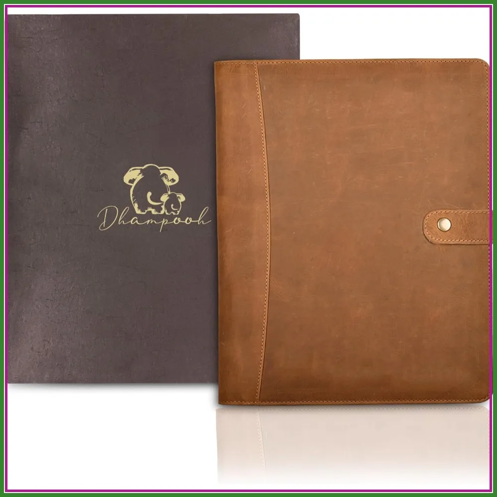 

Leather Portfolio Tan Brown Business Organizer Folder with Writing Pad