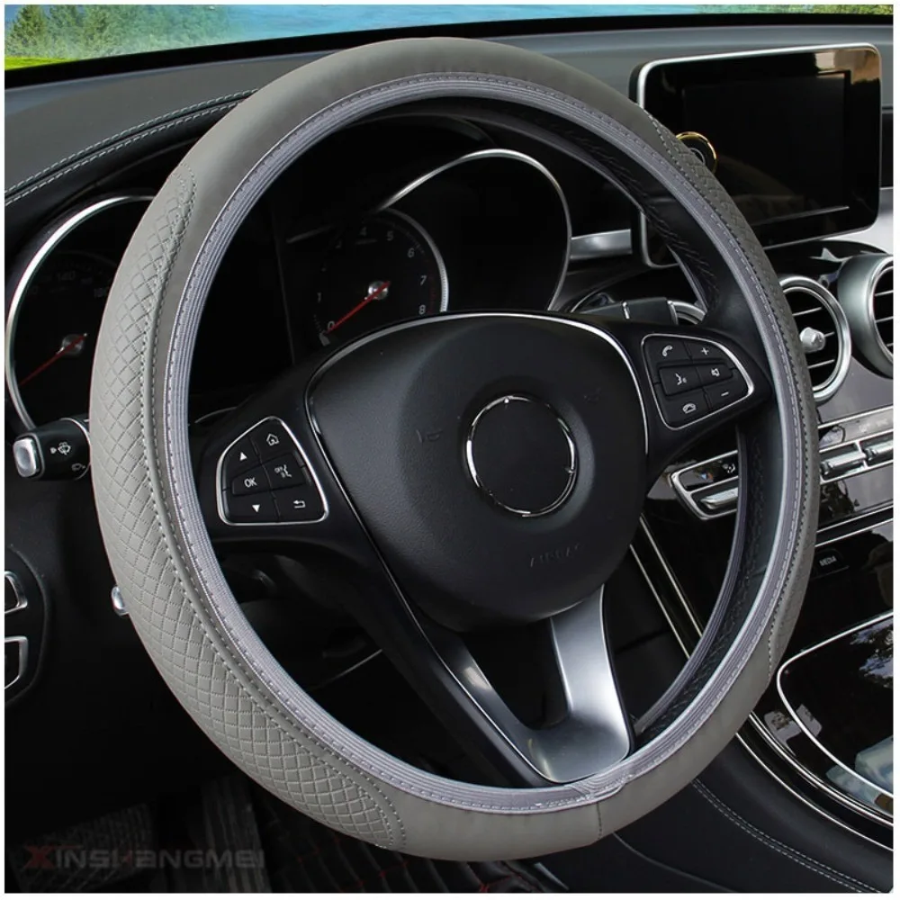 3D Embossed Leather Car Steering Wheel Cover, Soft Comfortable Universal Fit 14.5-15 Inch, No Inner Ring Protector