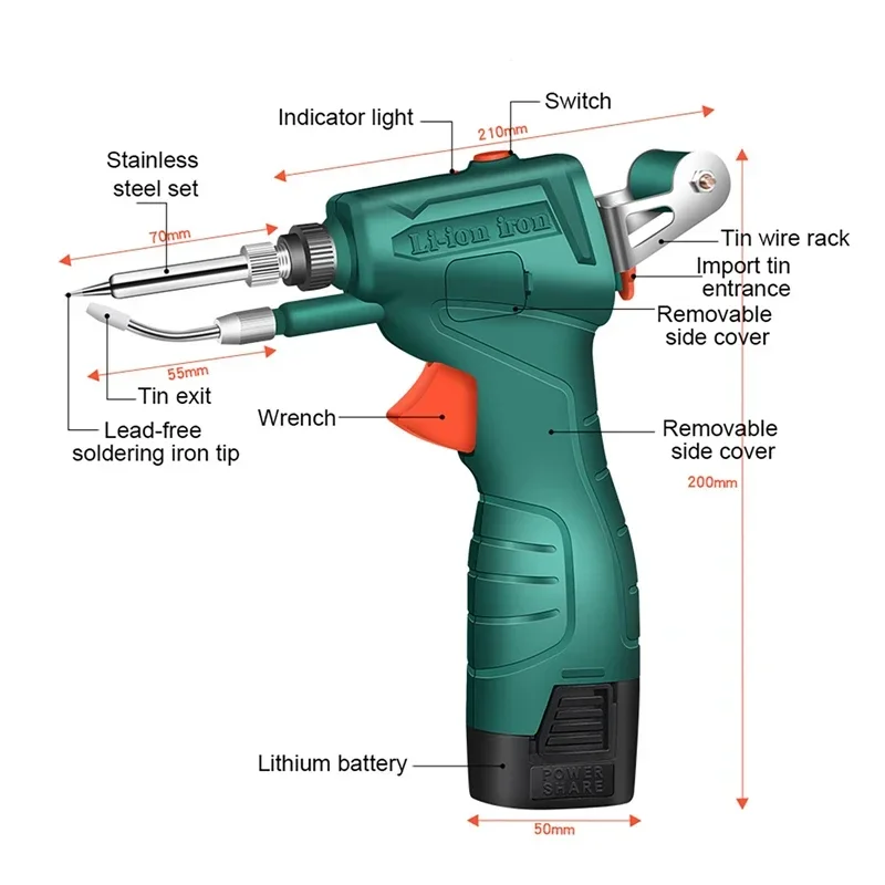 Imagem -04 - sem Fio Recarregável Aquecimento Interno Ferro de Solda Elétrica à Mão Enviar Automaticamente Arma de Estanho Ferramenta de Reparo de Soldagem 220v 80w