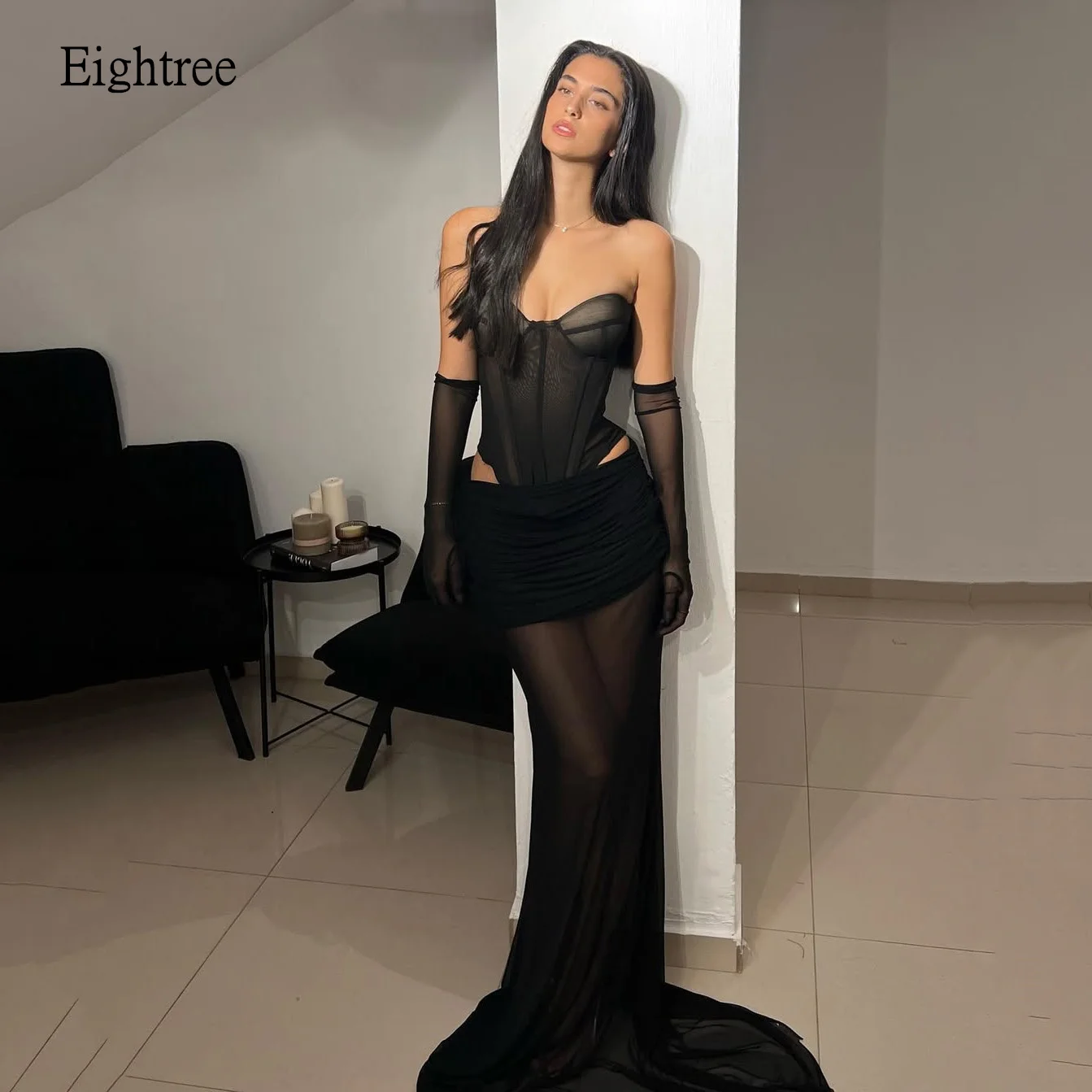 Robe de bal noire Sexy, col en cœur, robe de soirée formelle en mousseline de soie, longueur au sol, robe de soirée personnalisée