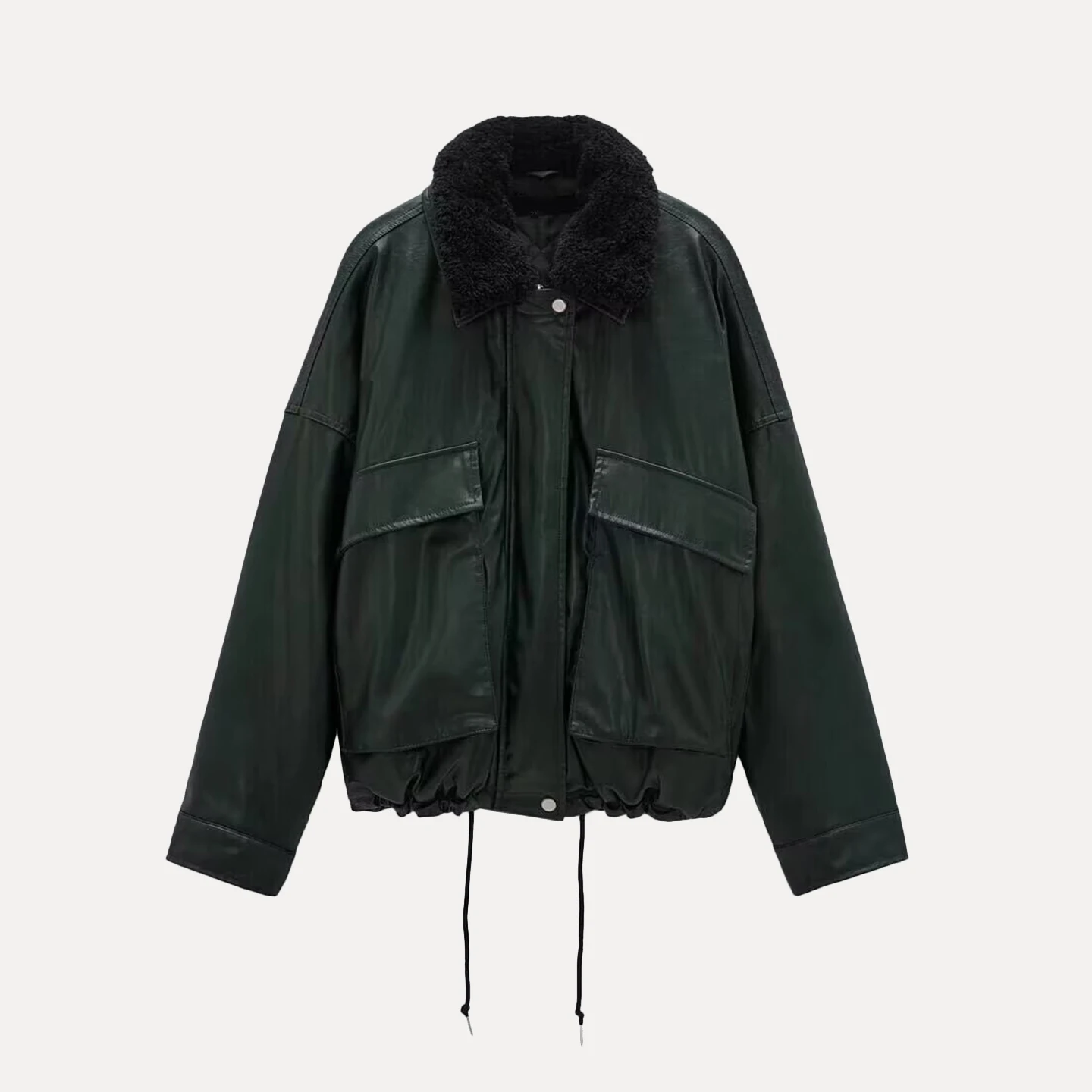 Jaqueta de Couro Fena Estilo Casual com Gola de Pele Removível, E, Juvenil, Manga Longa, Fechamento com Zíper, Com...