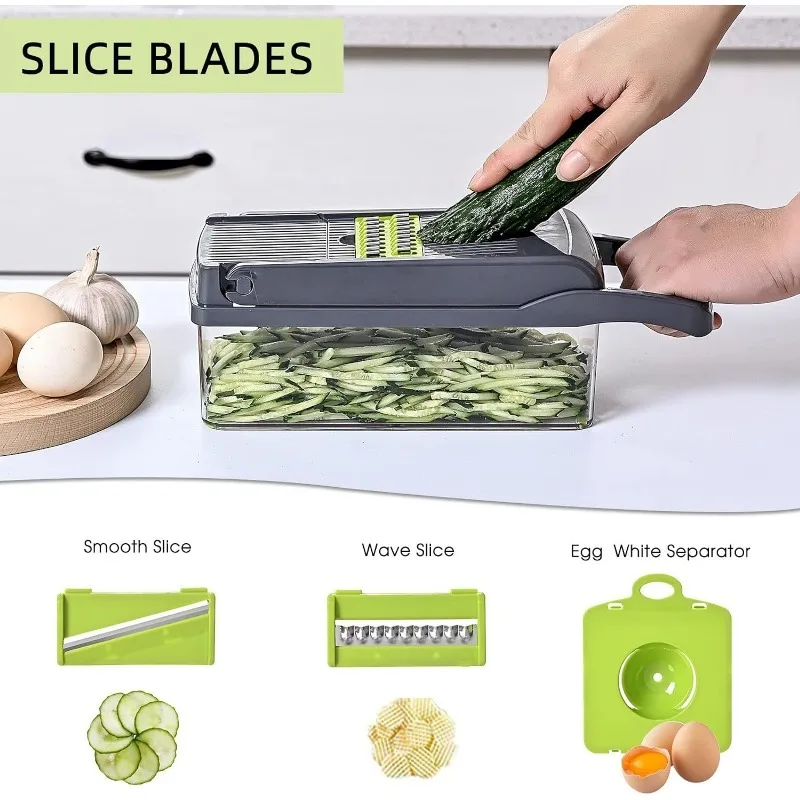 16 in 1 Multifunctional Vegetable Chopper Onion Chopper Handle Food Grate Food Chopper Kitchen Vegetable Slicer Dicer Cut Tools