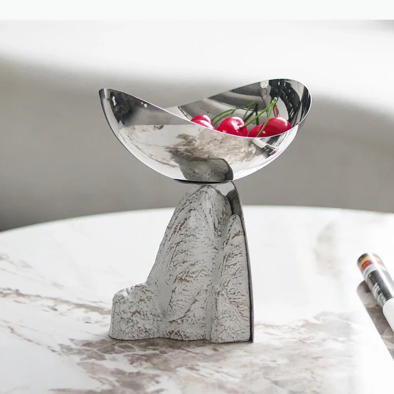 Creative White Mountains Fruits Bowl Storage Tray Silver Metal Plates Hotel Restaurant Fruit Plate Kitchen Dessert Cutlery