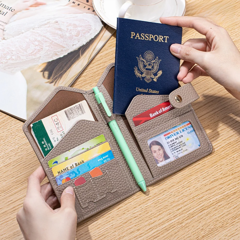 新しい超薄型本革-rfid-パスポート財布女性用チケットクリップポータブルマルチカードスロットカードホルダーパスポートバッグ