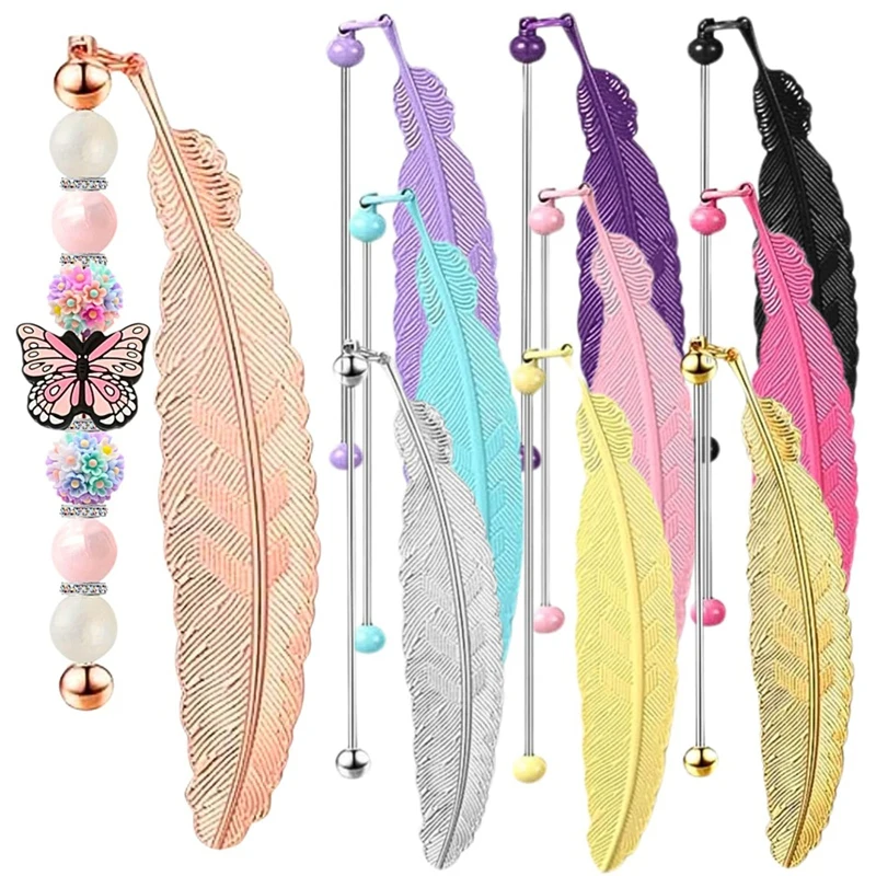 New-A47Q-10 Pieces DIY Beadable Bookmarks Bulk, Metal Beadable Bookmarks Pendant Bar, Craft Beaded Book Lanyards Chains