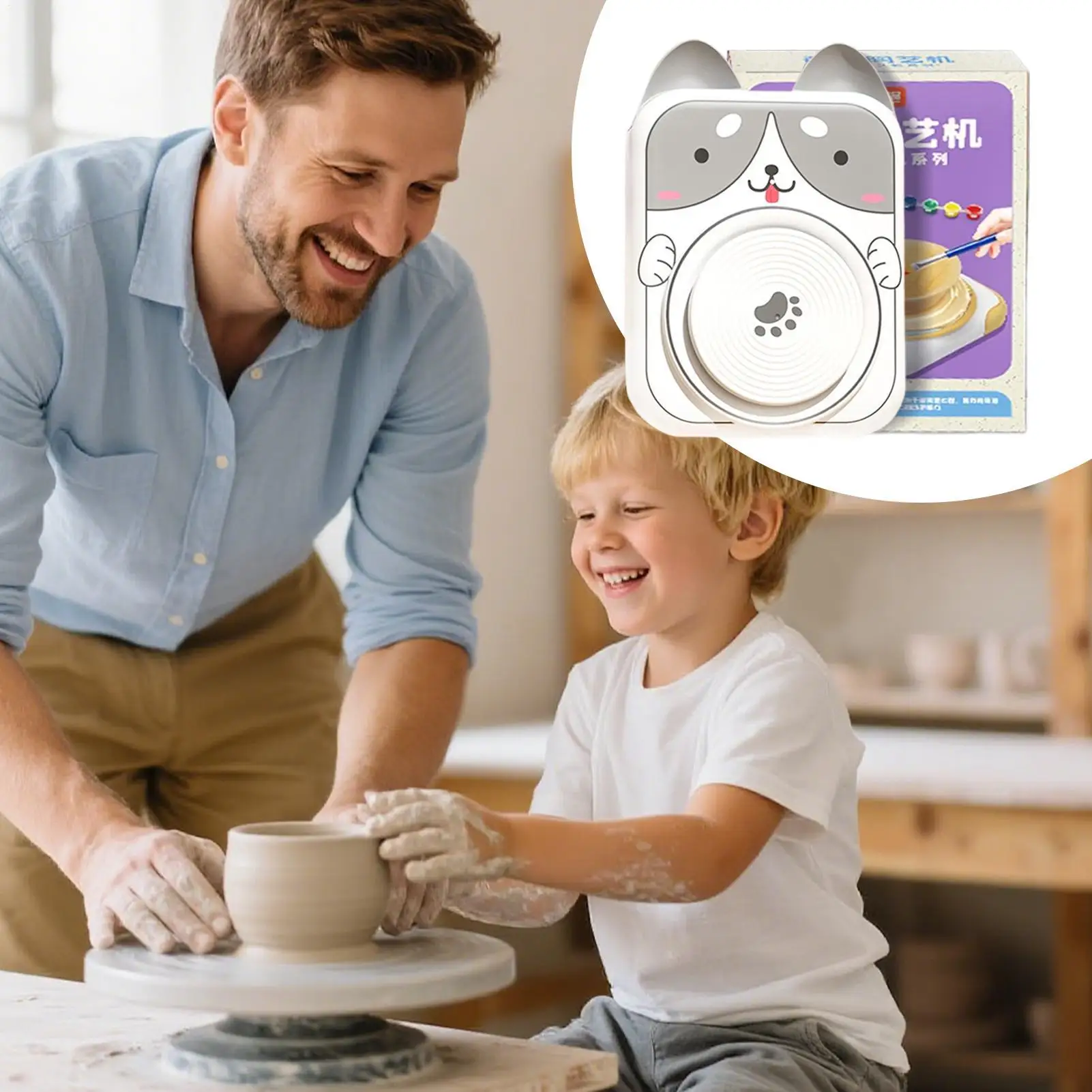 Kids Pottery Wheel 5V DC USB Cartoon Animal Pottery Wheel Electric Art Tools For Clay Molding Shaping Crafting Carving Painting