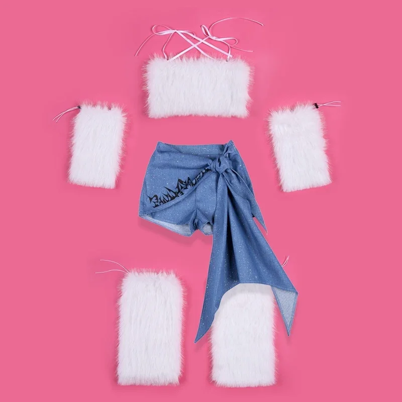 2025 Costume di danza jazz Y2K Vestiti per ragazze Kpop Pelliccia Top Gonne Bambini Hip Hop Performance Abbigliamento Festival musicale Abiti