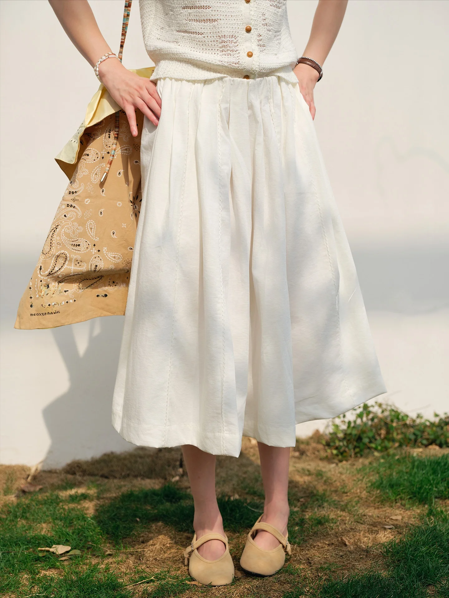 

Biggie French Country Artistic Style Heavy Lace Wide Leg Casual Seven-Foot Pants Women Cotton Blend Natural Waist