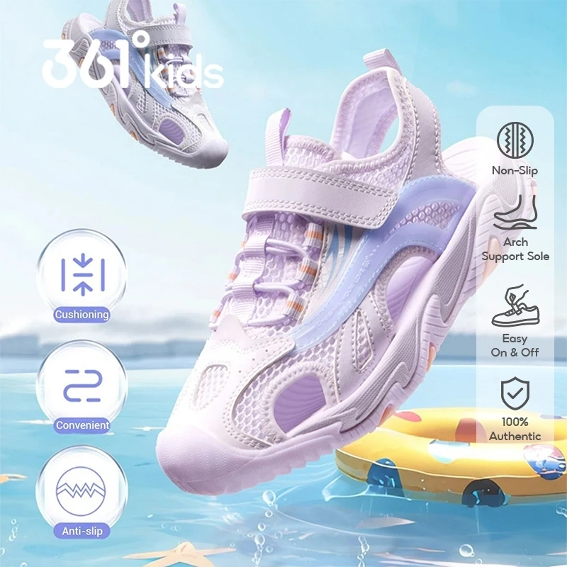 

361 Degrees Kids Girl's Wrap Toe Anti-Slip Sandals Summer Soft Bottom Breathable New Sports Shoes