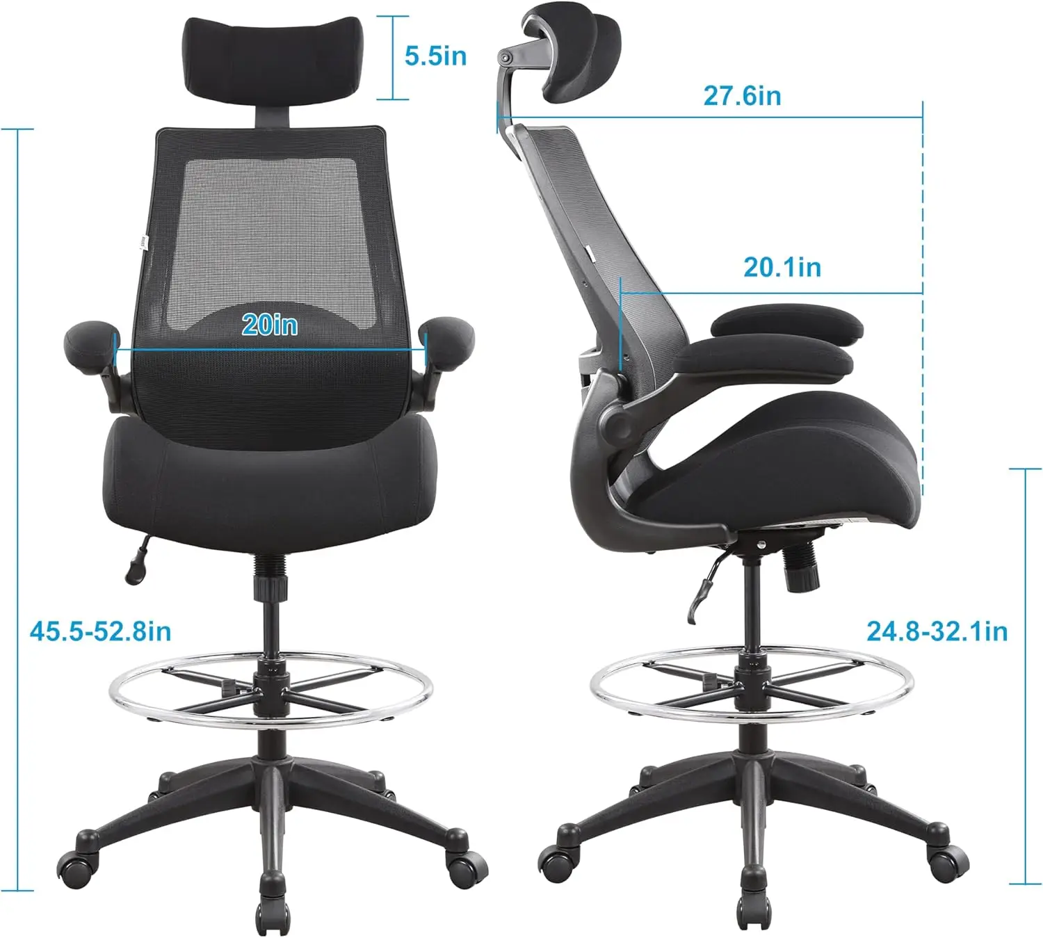 High-Back Ergonomic Computer Office Drafting Desk Chair Adjustable Headrest,with Flip-Up Arms Molded Foam Seat Cushion