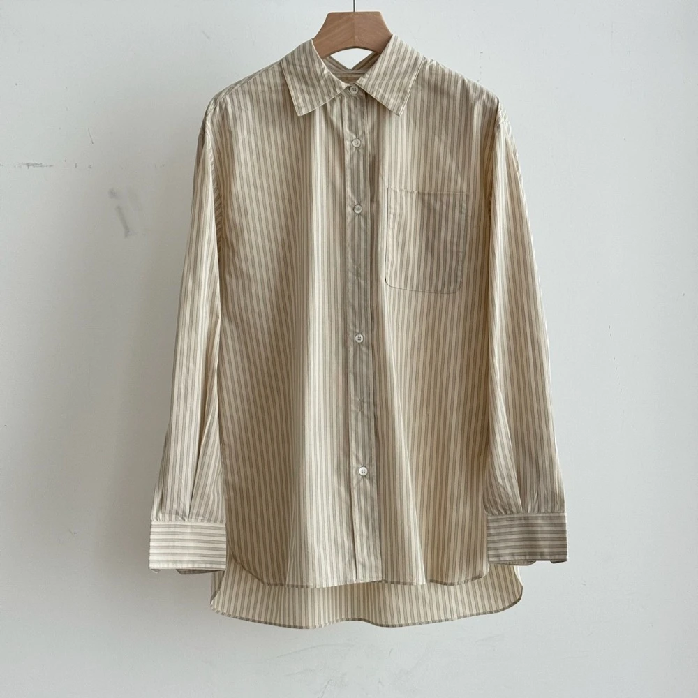 

Early Autumn New 100% Organic Cotton Striped Loose Shirt
