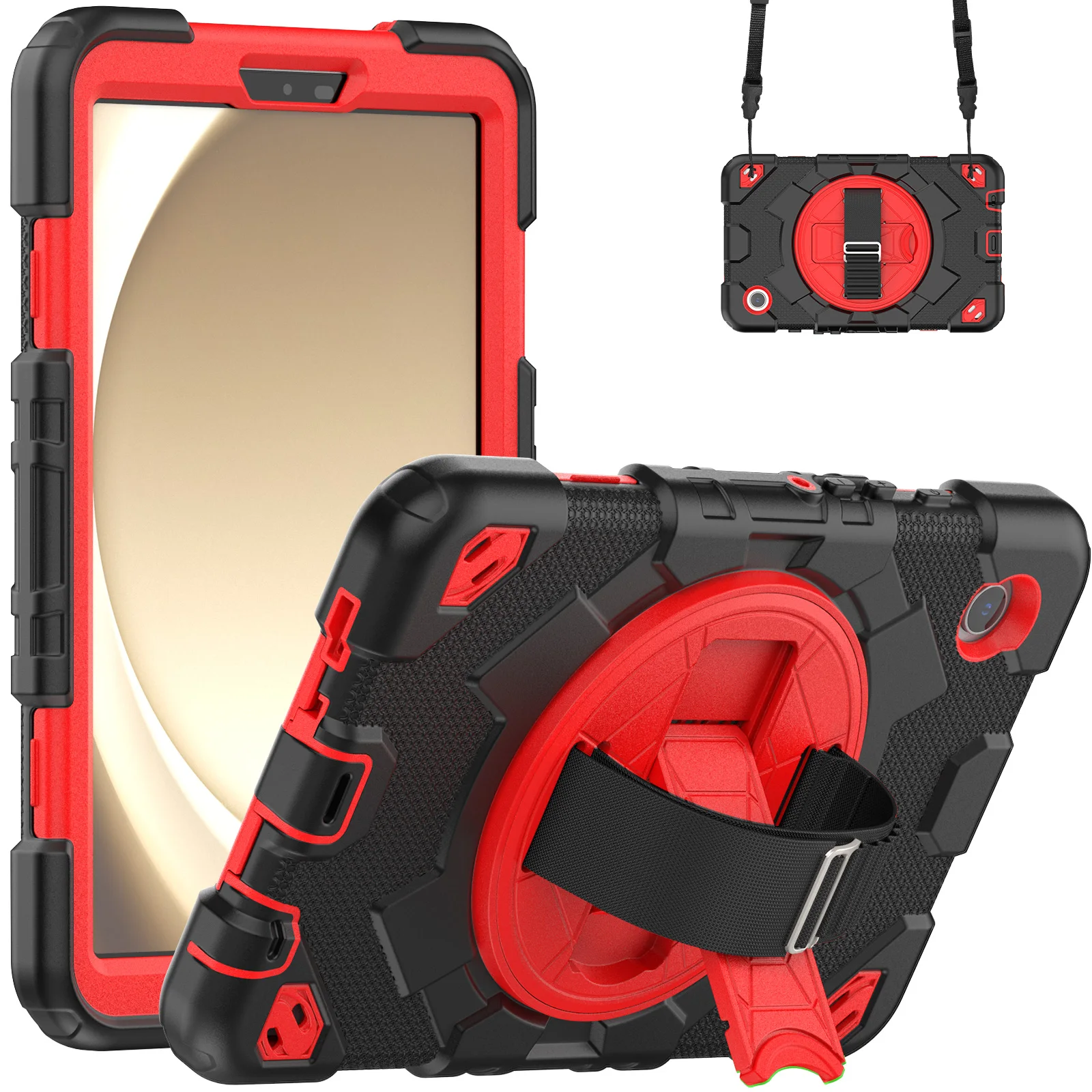 Armor Stand Case For Samsung Galaxy Tab A9 2023 8.7 inch SM-X110 SM-X115 SM-X117 360 Rotating Hybrid Cover With Shoulder Strap