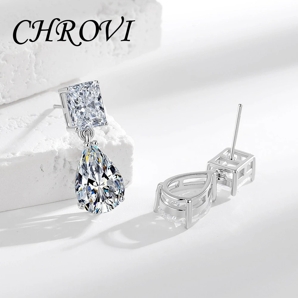 Luxurious 925 Sterling Silver Long Fringed Drop Earrings with Drop-Shaped Zirconia Elegant Jewelry Set