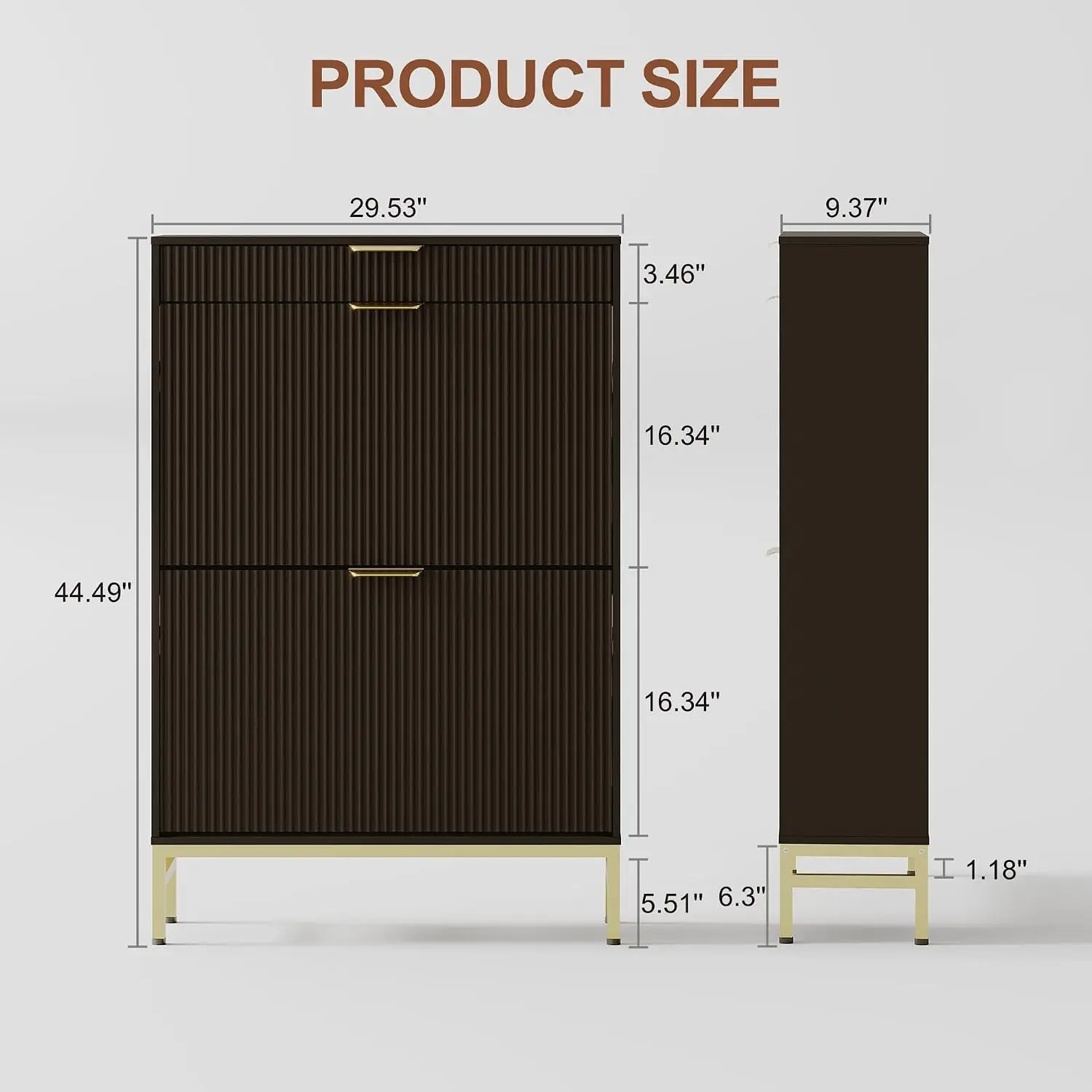 Fluted Shoe Cabinet, 2 Flip Drawers & Pull‑Out Drawer with Hook, Slim Freestanding Wooden Organizer with Metal Room, Customized