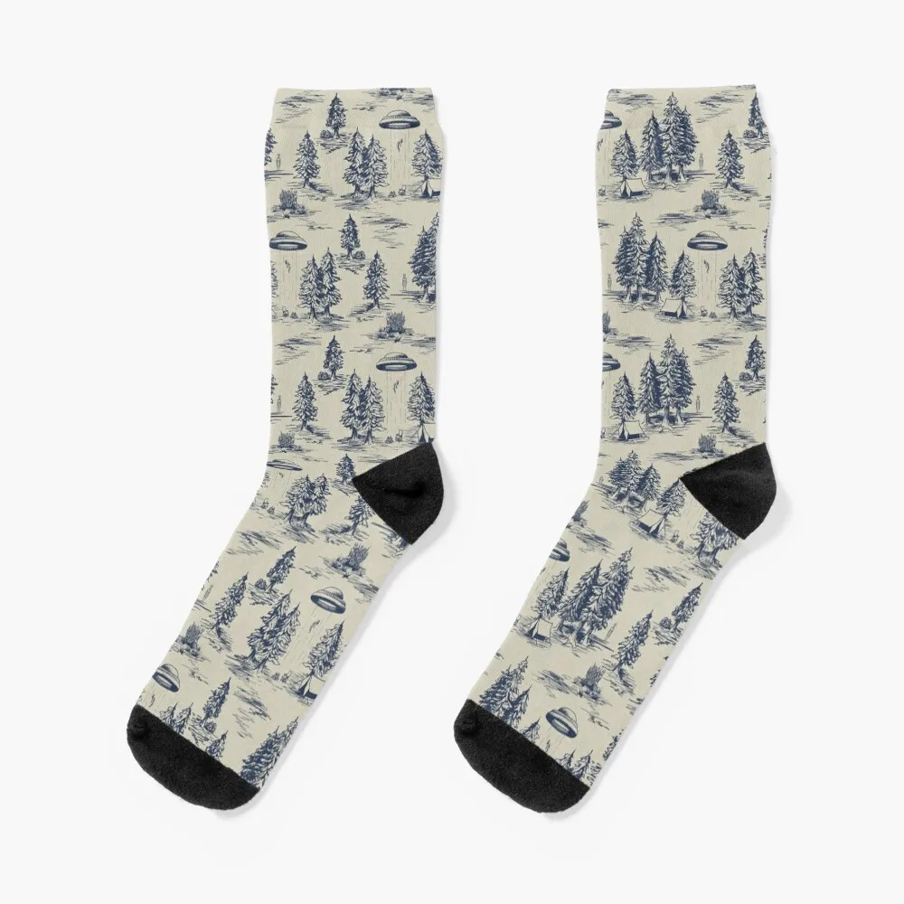 

Alien Abduction Toile De Jouy Pattern in Blue Socks bright garter Novelties Male Socks Women's