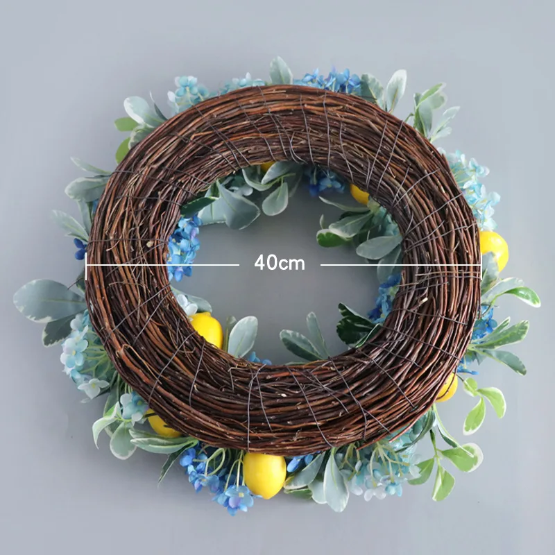 Summer Lemon Wreath Hydrangea Wreath for Front Door Fruit Wreath with Yellow Lemon Fake Flowers for Home Wall Window Decoration