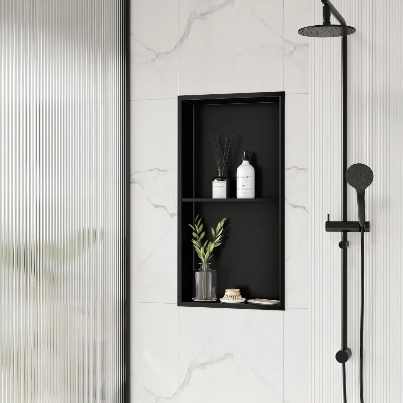 2025  No Tile Shower Niche, Stainless Steel Wall  NO Tile Needed Recessed Niche Shower for Bathroom Storage, Matte Black