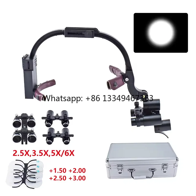 6.0X/2.5X/3.5X Magnification Binocular Dental Ultralight Shadowless Surgical Headlight Dual Battery Lab Oral