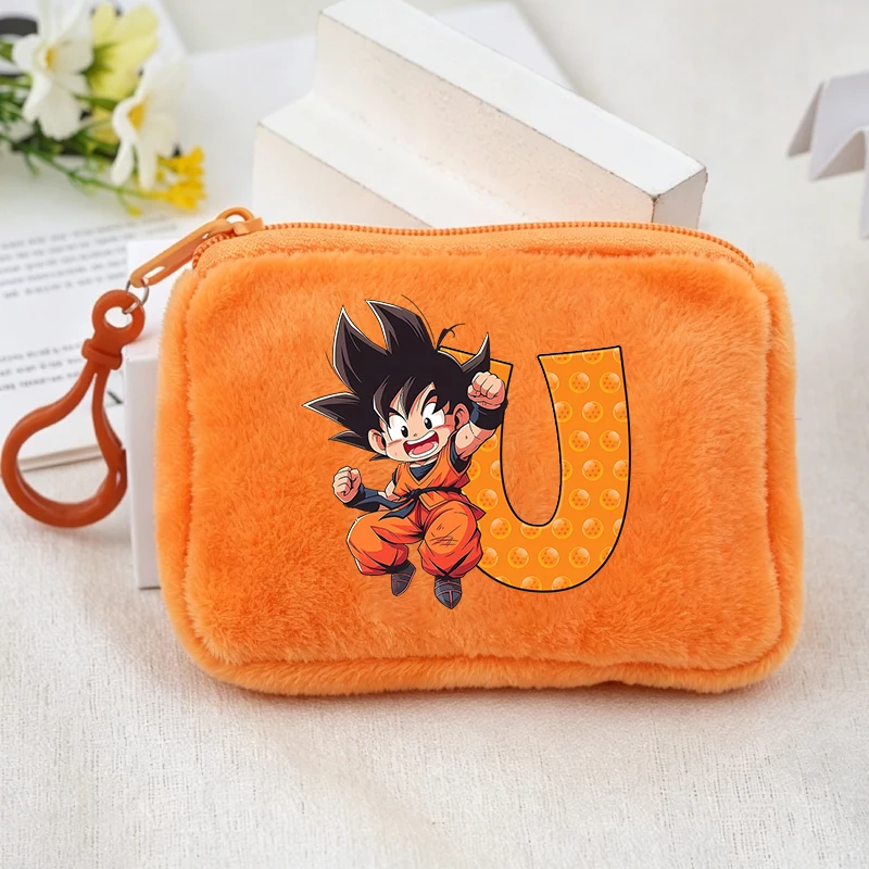 Porte-monnaie Dragon Ball, mini portefeuille à lettres de dessin animé, pour garçons et filles, orange, avec fermeture éclair, sacs de rangement pour argent et cartes, thème Goku Anime, cadeau d'anniversaire