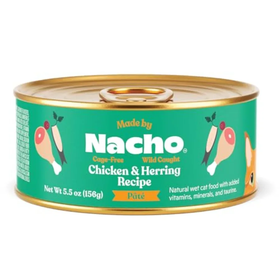 Comida Húmeda Premium para Gatos, Sin Granos, en Lata, Sabor a Pollo y Arenque - Paquete de 24 Latas de 5.5 Onzas